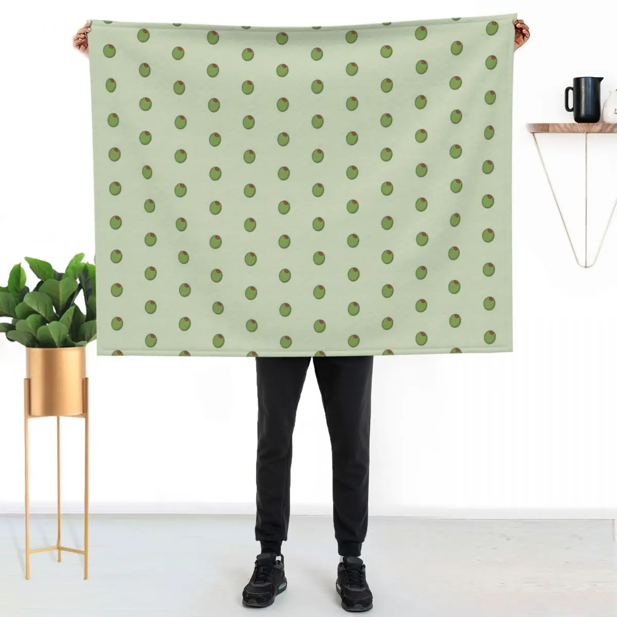 Cute Olive Icon on Green Throw Blanket Ultra Soft Flannel Fleece Blanket for All Seasons