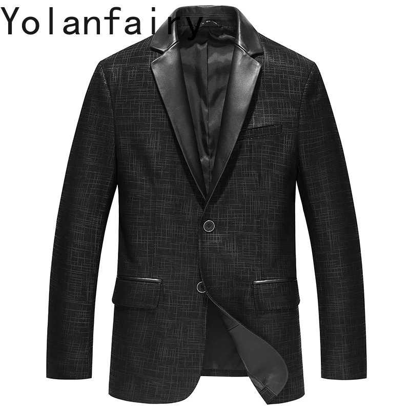 YOLANFAIRY 100% Real Sheepskin Genuine Leather Jacket Men Suit Coat Korean Fashion Natural Leather Jackets Man Thin Mens Coats