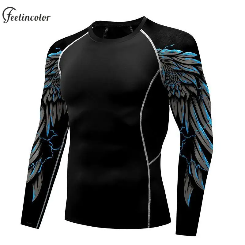 Compression Shirt for Men Wing Graphics T-shirts Long Sleeve Gym Fitness Tights Quick Drying Workout Tops Summer Male Clothing