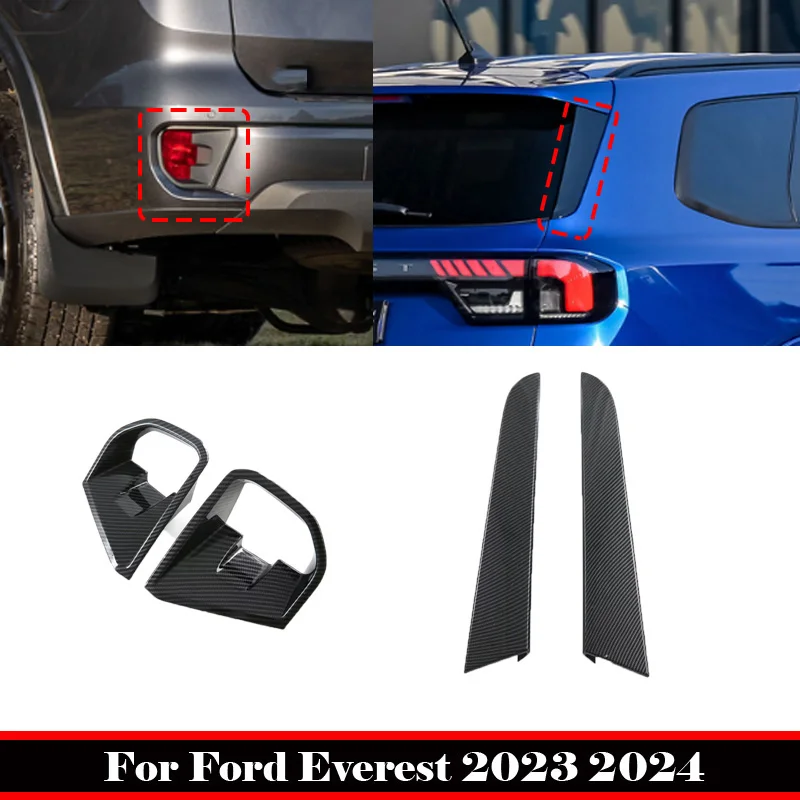 LHD RHD For Ford Everest 2023 2024 ABS carbonfiber Rear window decorative panel strip back  Foglight FrameTail Bumper Cover