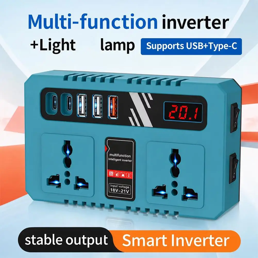 Lithium Battery Power Inverter 200W 18V to 110V 220V For Makita 18V Lithium Battery Universal Outlet QC3.0 USB Outdoor Adapter