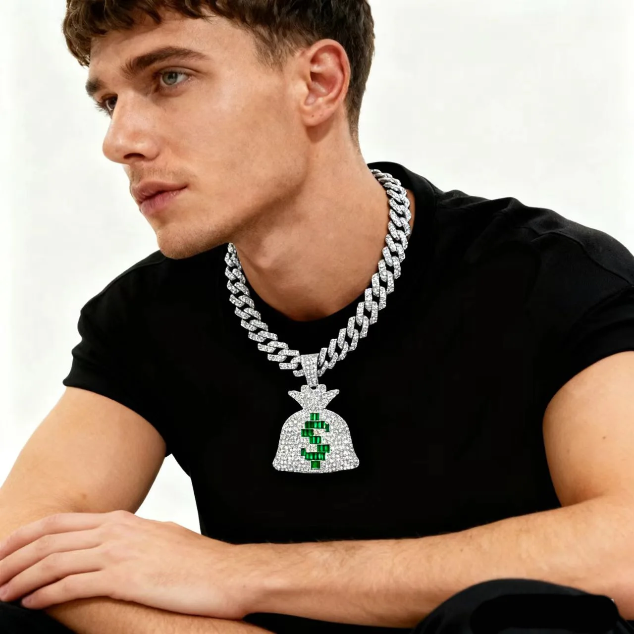 

DIY accessories European and American creative hip-hop dollar bag necklace pendant, the same double-layer stacked for men and wo