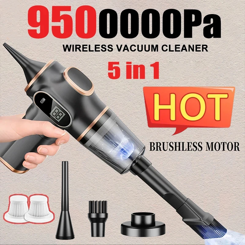 

9500000Pa 5 In1 Wireless Car Vacuum Cleaner Portable Cordless Dust Handheld Car Home Rechargeable Powerful Electric Vacuum Tools