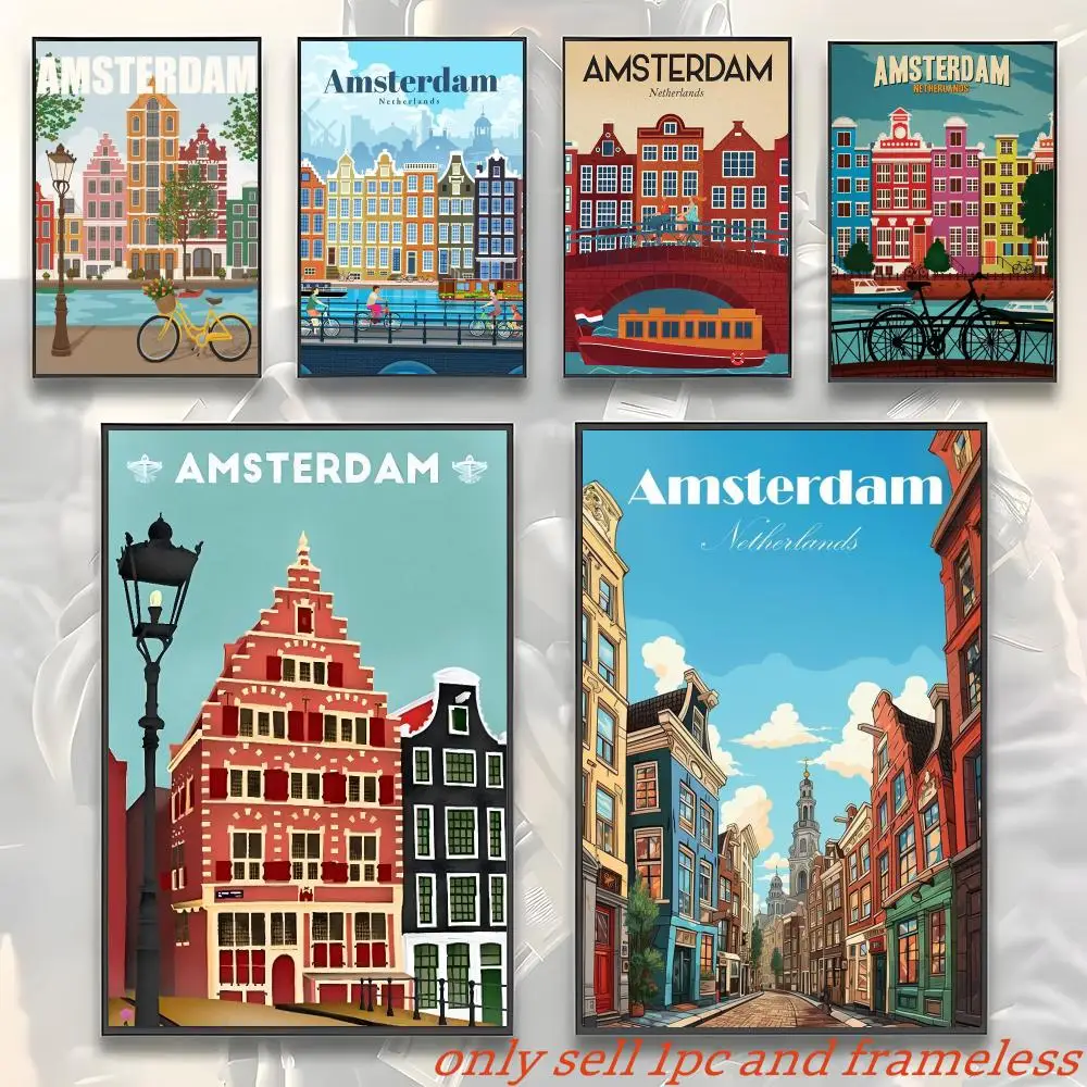 Amsterdam Netherlands City Painting Poster Modern and Elegant Wall Stickers for Home Decor Living Room Dormitory Wall Art