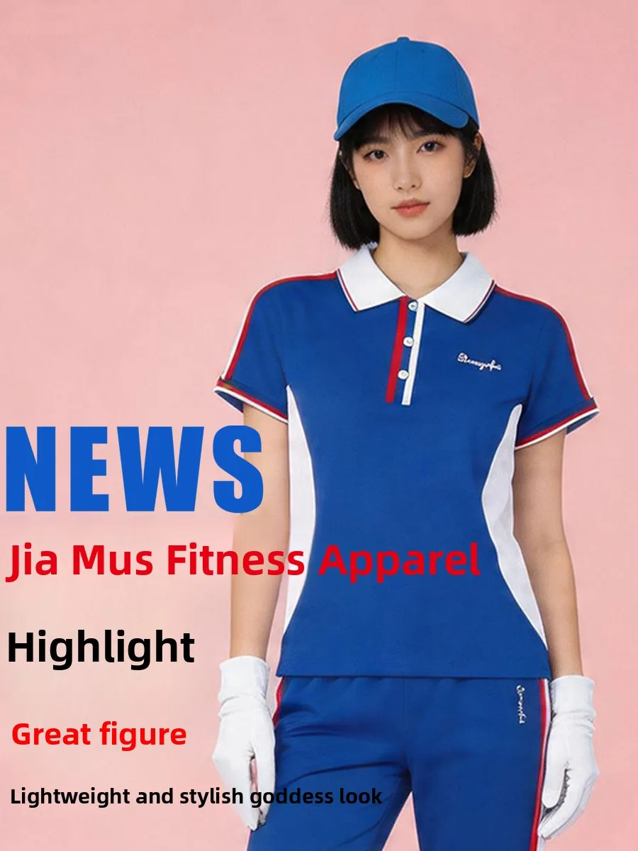 ブルー半袖チームユニフォームトップ-ウォーキング-フィットネス-アウトドア-スポーツ用-女性用-ポリエステル-シャツ-パフォーマンスに最適