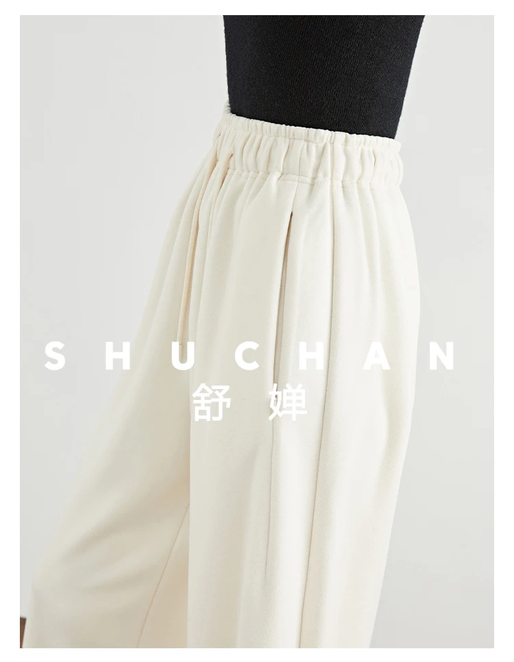 Soft Fleece Beige Wide-leg Pants Straight Tube Drape Extended Woolen Loose Casual Pants Women Winter
