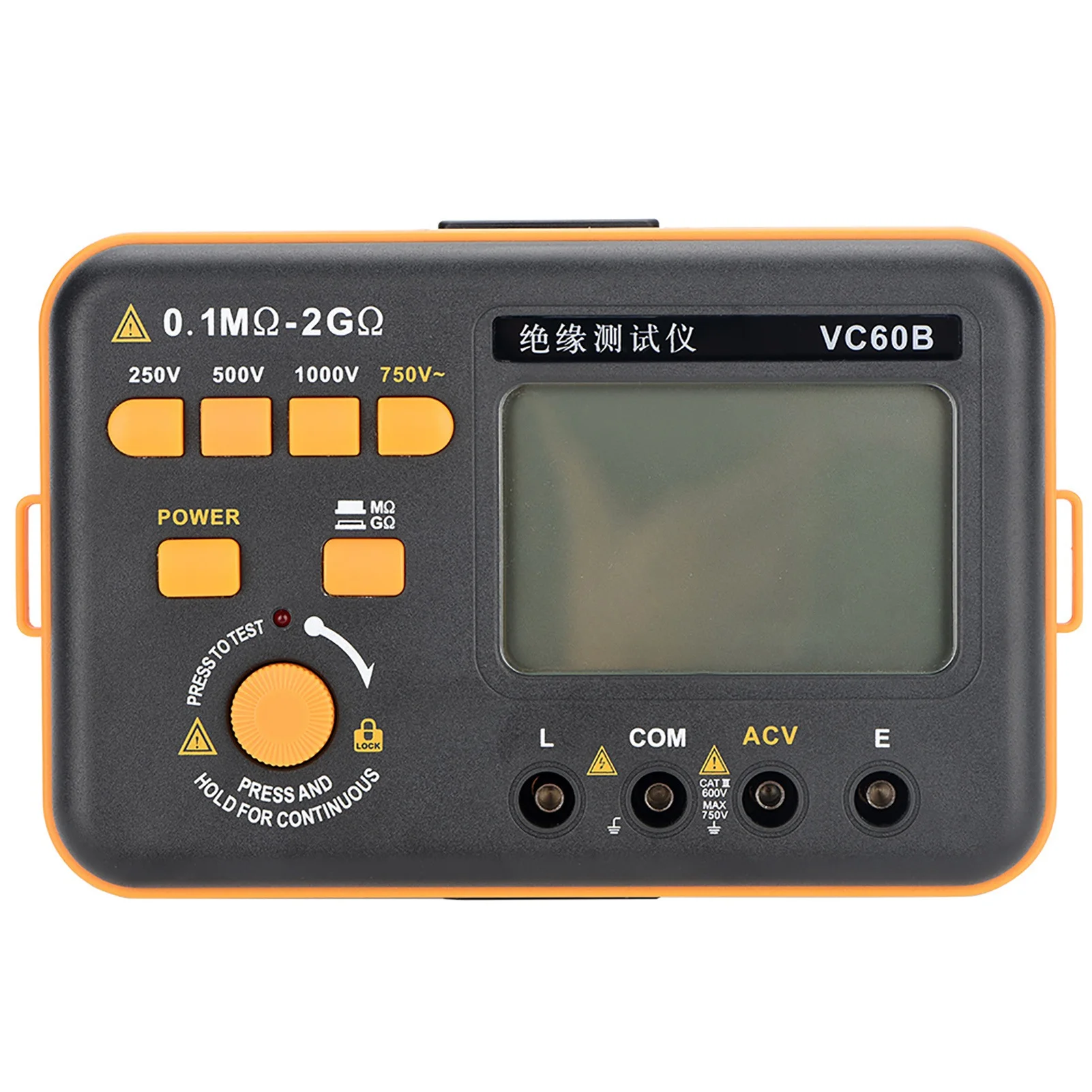 VC60B Digital Megohmmeter for Insulation Testing with High Contrast LCD Screen and White Backlight for Indoor or Outdoor Use
