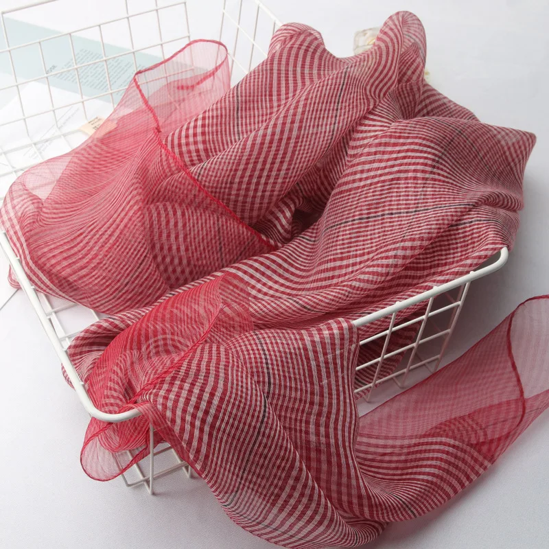 女性用和風チェック柄シルク混紡スカーフ-軽量ショール-秋用-エレガントで多用途なショール-両用