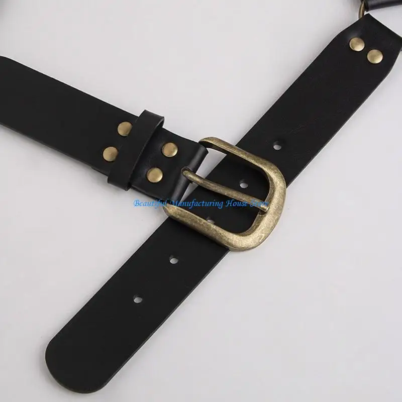 

E56A Ethnic PU Waist Belt with Carved Flower Rivets for Girl Jeans Skirt Decors