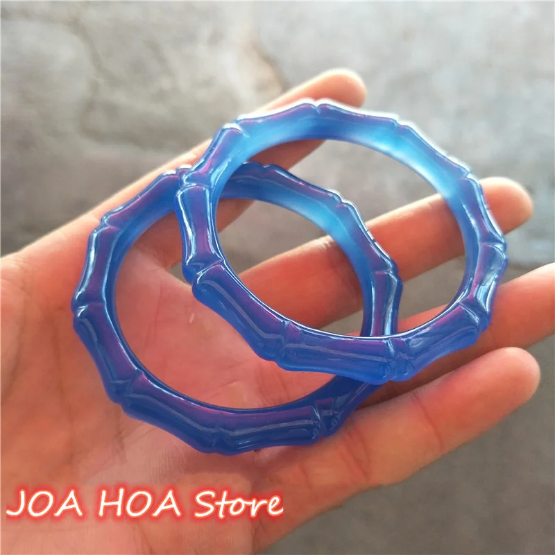 

Ice Seed Blue White Agate Chalcedony Bangle Female Bamboo Jade Bracelet Fashion Handring For Lover Girlfriend Fine Jewelry