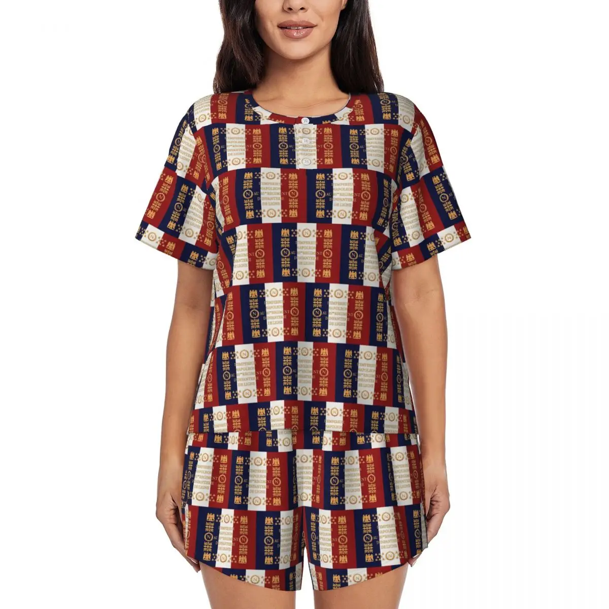 

Ночные рубашки с круглым вырезом и короткими рукавами в стиле Наполеоновской Франции, с принтом 85-го регулярного флагоносного полка, для женщин, свободный пижамный комплект с короткими штанами