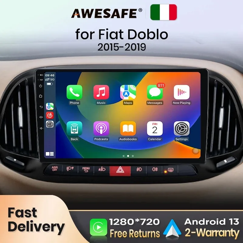 AWESAFE Wireless CarPlay per Apple Android 13 Auto Radio per Fiat Doblo 2015 2016 2017 2018 2019 schermo multimediale Stereo GPS