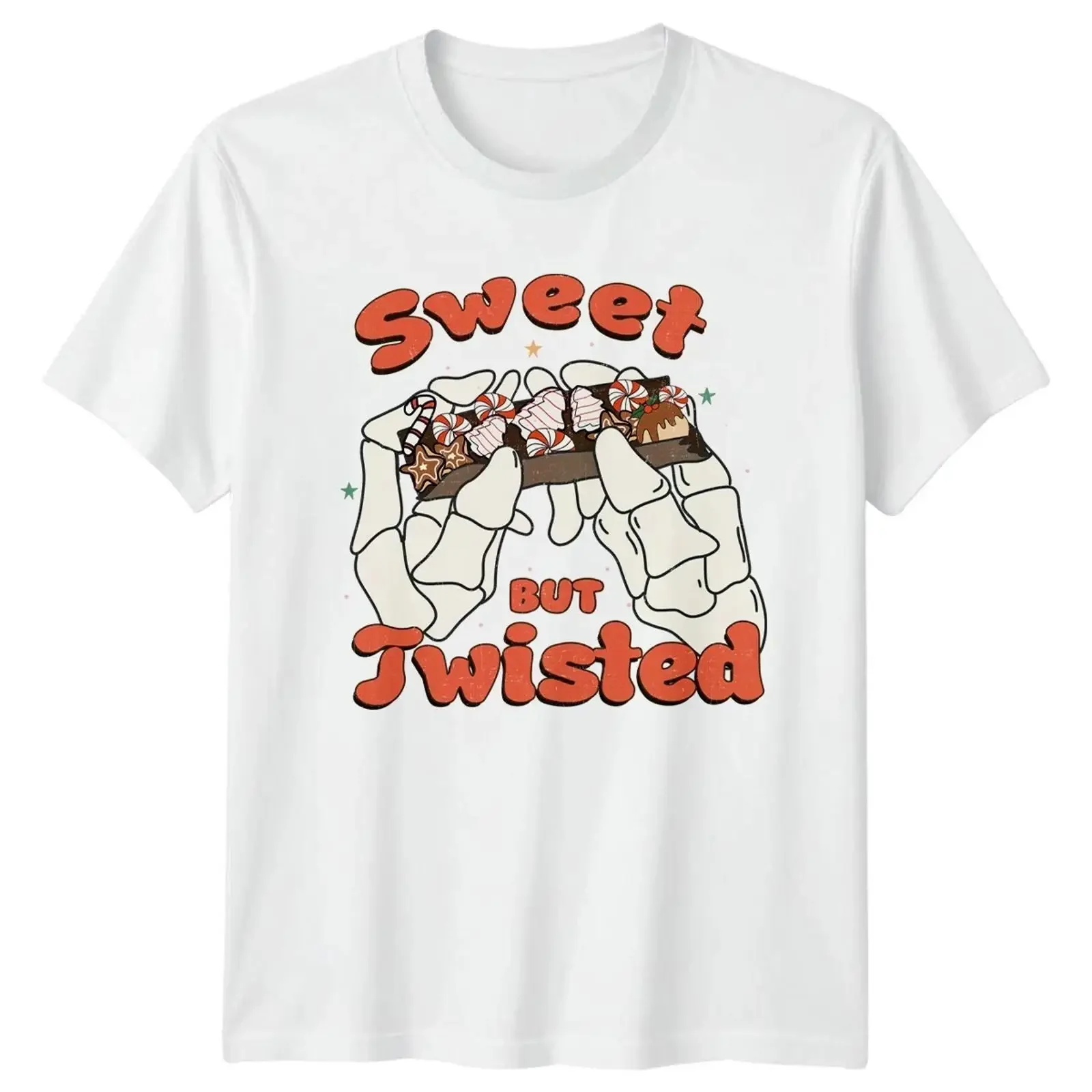 Süß aber verdreht Weihnachten Humor Skelett Hände Grafik T Shirt Männer vintage Washed Stylish Casual Unisex Breathable