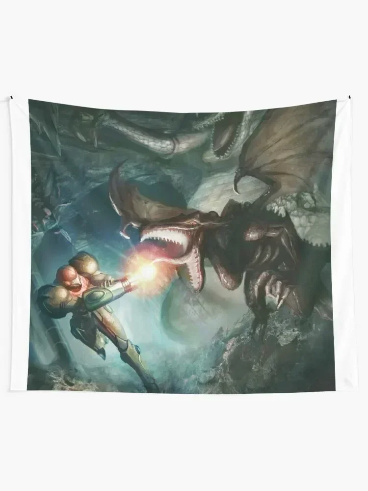 Samus Aran VS. Ridley - The Final Encounter Tapestry Room Decor Aesthetic Cute Room Decor Room Decor Cute Tapestry