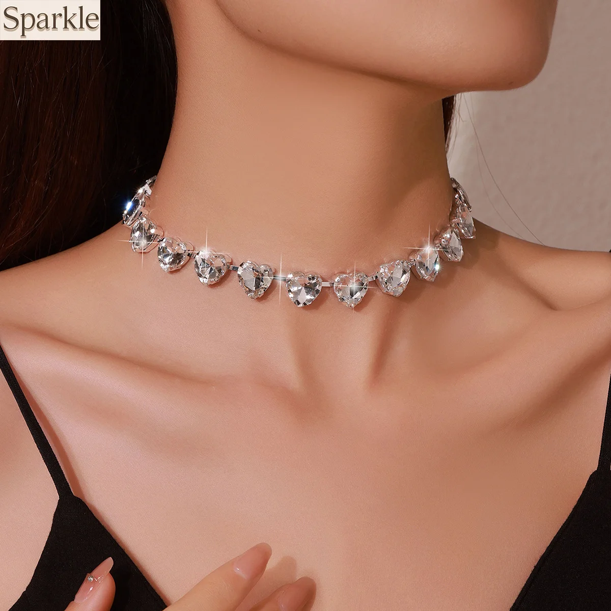 

New Arrival Crystal-Studded Heart Stacked Chokers Necklaces For Women Exaggerated Grand Luxury Jewelry Trendy Charm Girls Gift