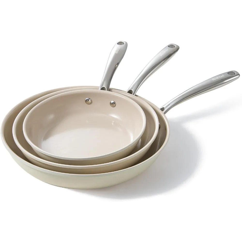 

Ceramic Nonstick Frying Pans Set by Redchef, 8, 9.5, and 11 Sizes, Non-Toxic Cooking Pans, PFAS and PTFE Free