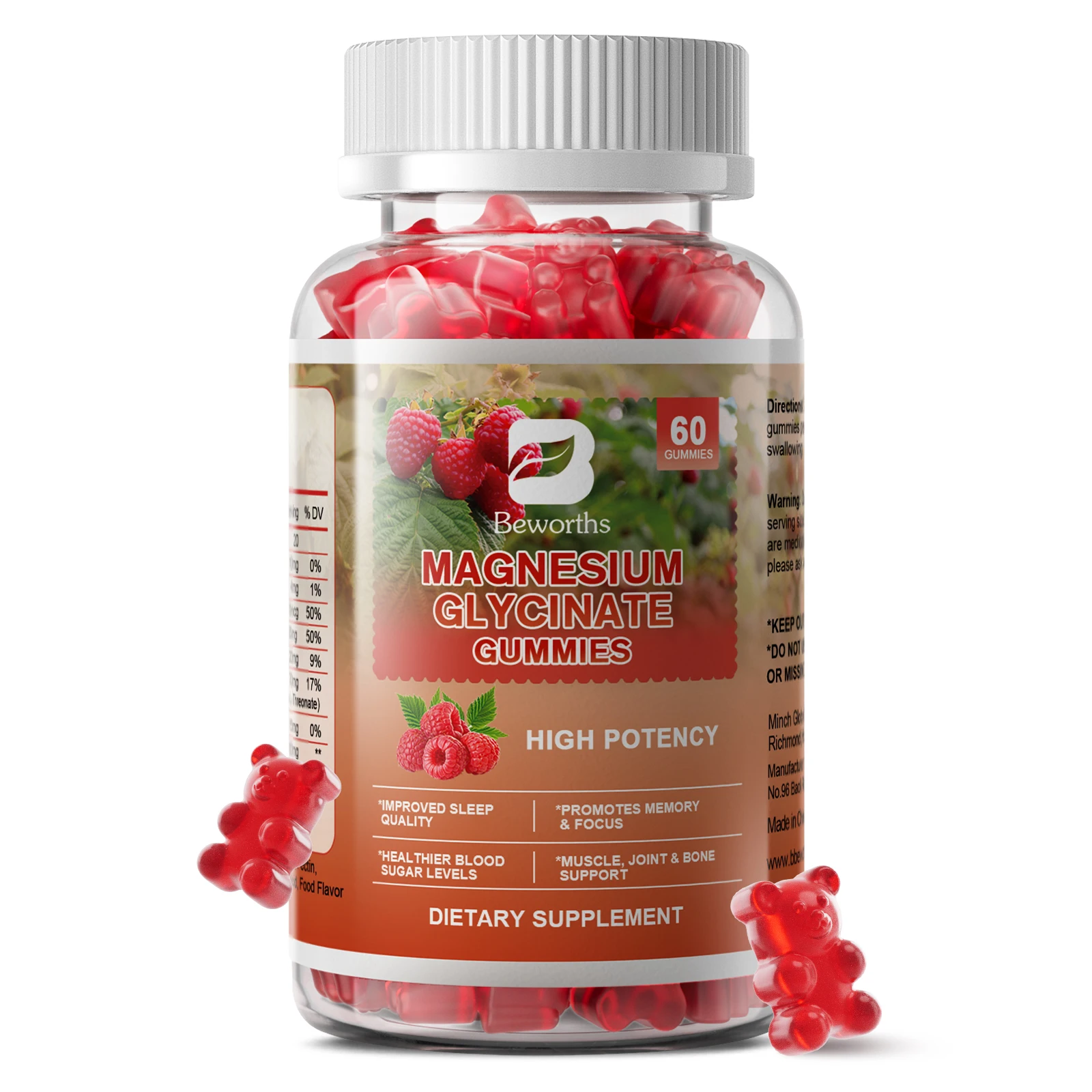 

BEWORTHS Glycine Magnesium Gummies Magnesium Potassium Supplements for Sleep, Relaxation, Sedation, Muscle Support
