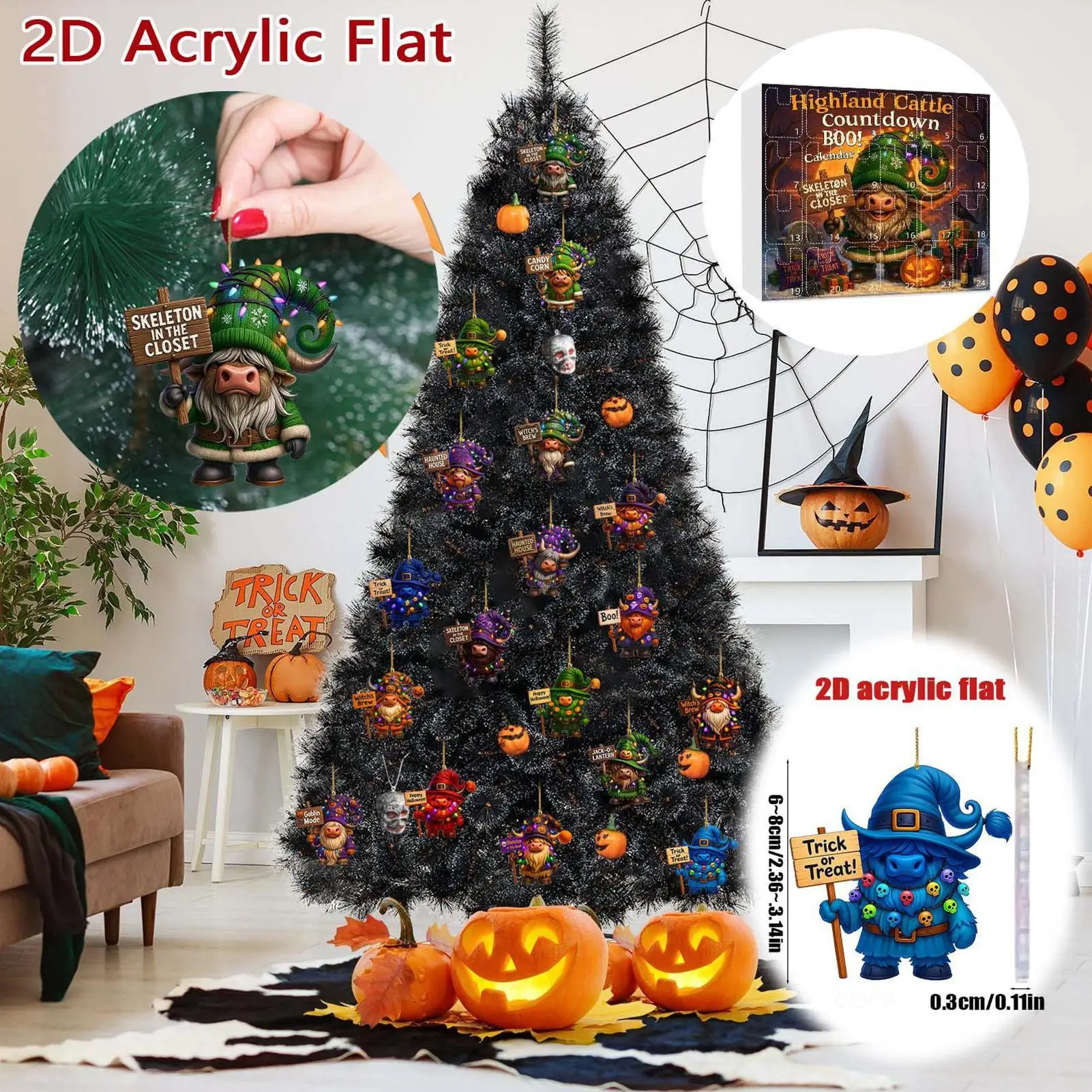 

2025 Halloween Countdown Calendar 24 Days 2D Acrylic Gnome Ornament Countdown Calendar Halloween Ornaments for Daughter Girls
