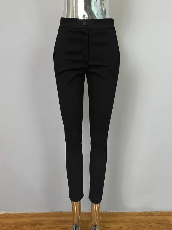 Pantalon taille haute pour femme, pantalon slim décontracté, bouton fermeture éclair, version coréenne, mode sexy, petits pieds, document solide, automne 2024, IK7R