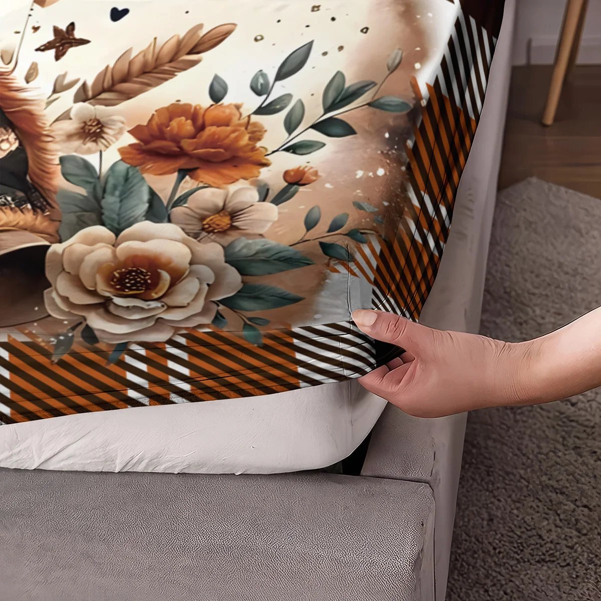 3 قطعة الكرتون المرتفعات البقرة طباعة Coreless غطاء سرير مجموعة متعددة الحجم غطاء السرير غرفة نوم عنبر الفراش الديكور آلة قابل للغسل