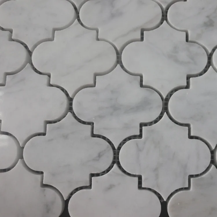 Kitchen backsplash wall tile white marble lantern arabesque mosaic