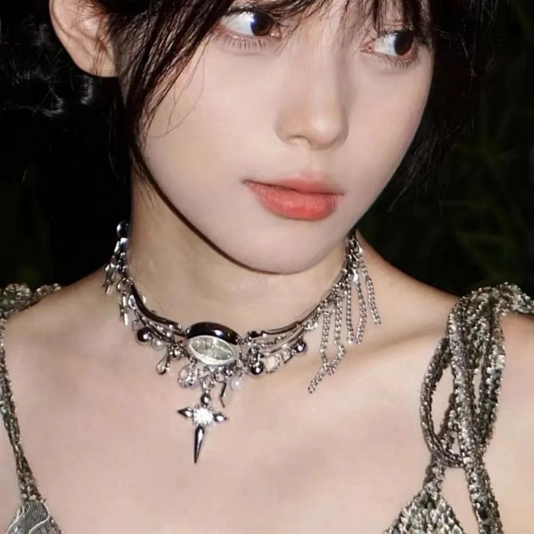 

DUTRIEUX Punk Heavy Industry Trendy Clavicle Chain Niche Designed Watch Necklace European And American Style Choker Jewelry