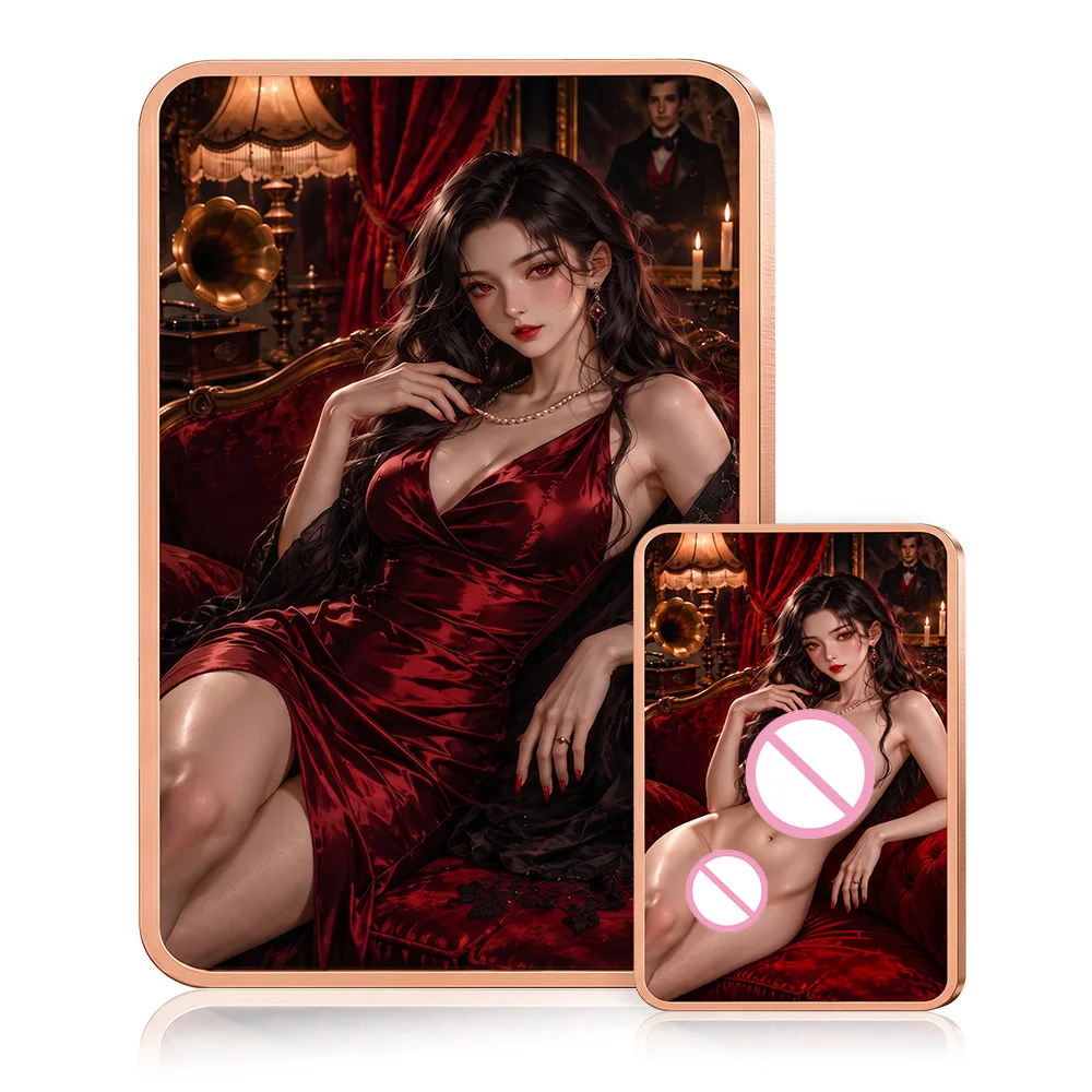 1 oz .999 Fine Copper Bar Gothic Vampire Red Satin Lace Shawl Candle Gramophone Velvet Room Portrait 2D Art Collectible Gift