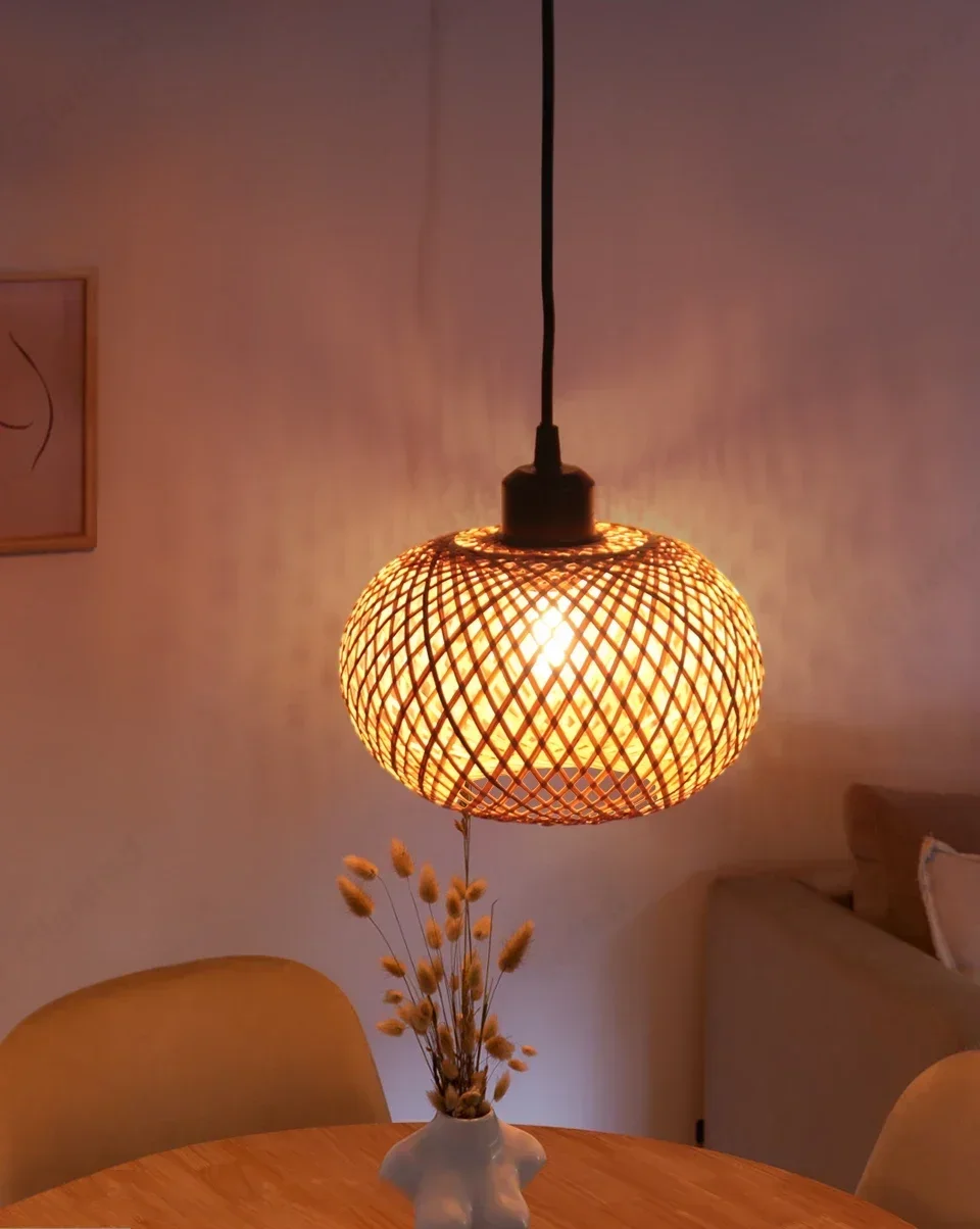 Creative Retro LED Bamboo Rattan Chandelier B&B Restaurant Living Room Tearoom Bedroom Nostalgic Atmosphere Decorative Lamps
