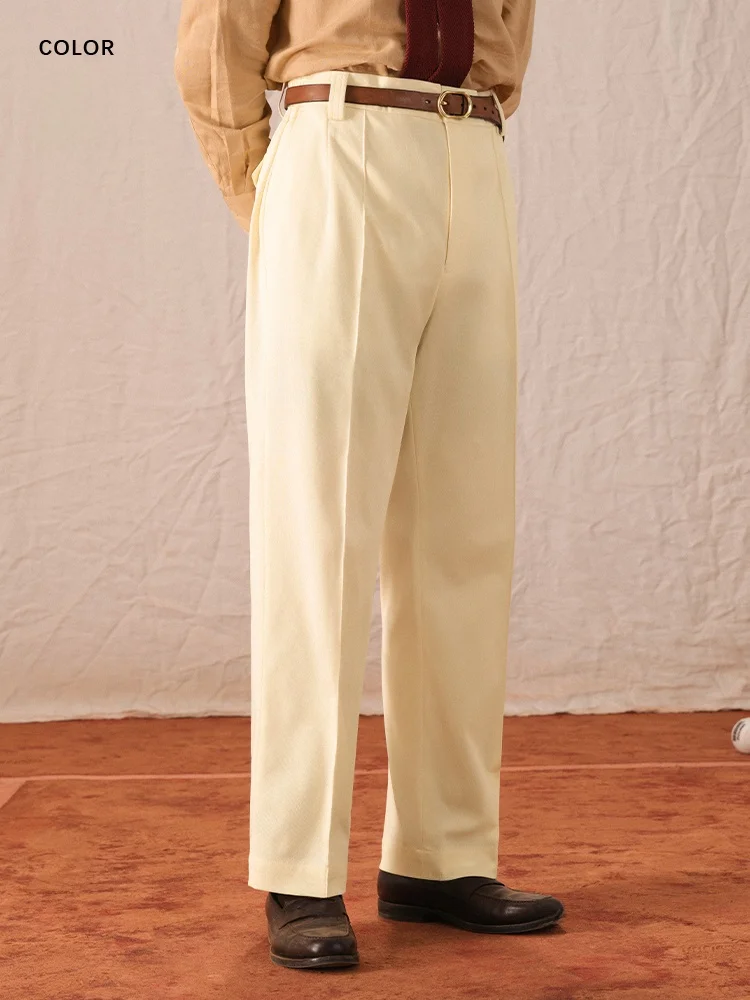 

CULTUM Men's Casual Knitted Cotton Straight Leg Pants Loose Fit High Waist Zipper Closure Busin Casual Sle Spring Summer