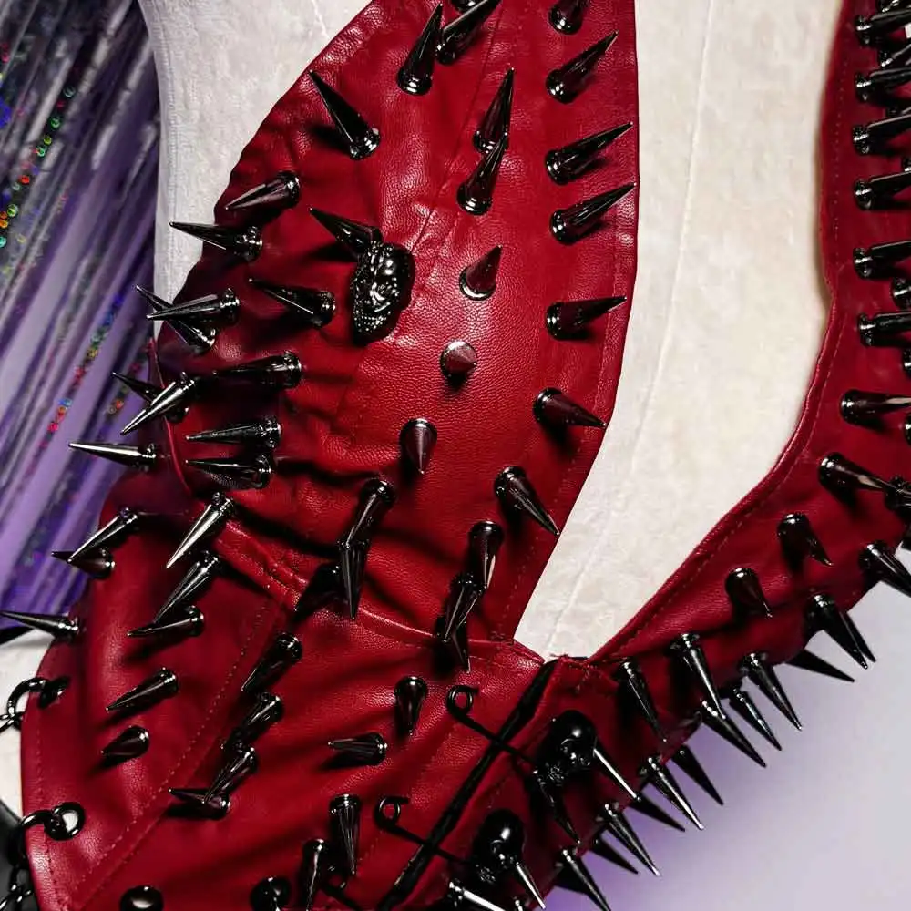 

Harajuku Spike Studded Rivet Emo E-Girls DIY PU Leather Cyber Punk Rock Club Wear Goth Y2K Halter Camisole TOPS Gothic Grunge