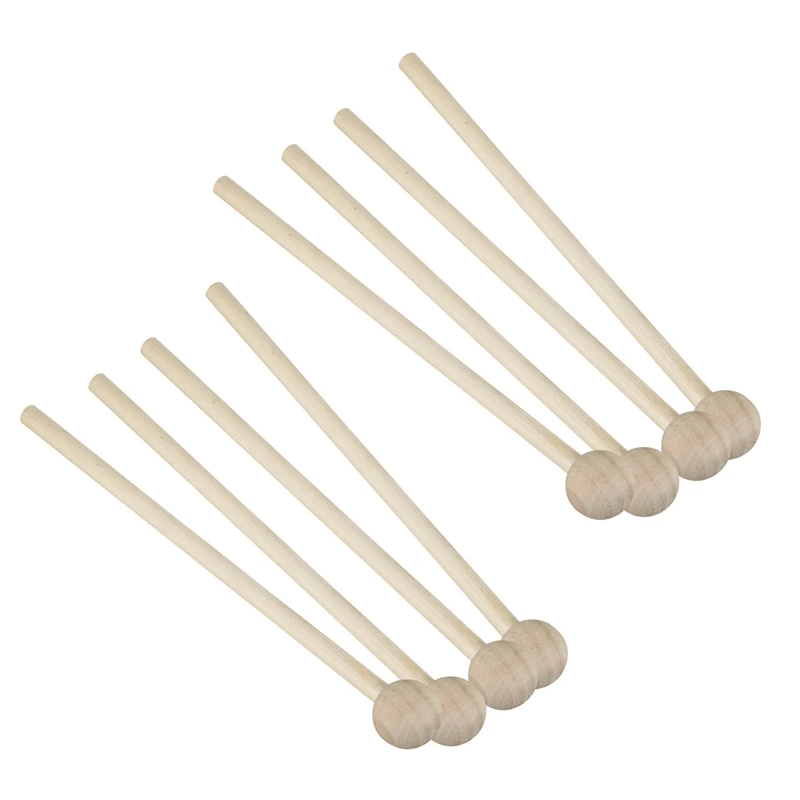 4 Pair Wood Mallets Percussion Sticks For Energy Chime, Xylophone, Wood Block, Glockenspiel And Bells