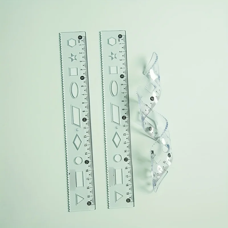 

7.87inch Soft Ruler for Painting Geometric Shapes Grid Ruler with Wave Lines, Not Easy to Break Color Transparent Soft Ruler