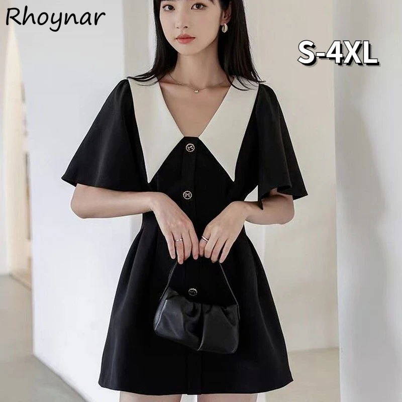 Mini Dress Women Summer Sundress S-4XL Simple Office Lady Clothing All-match Tender Basic Vintage Stylish Ulzzang New Design Ins