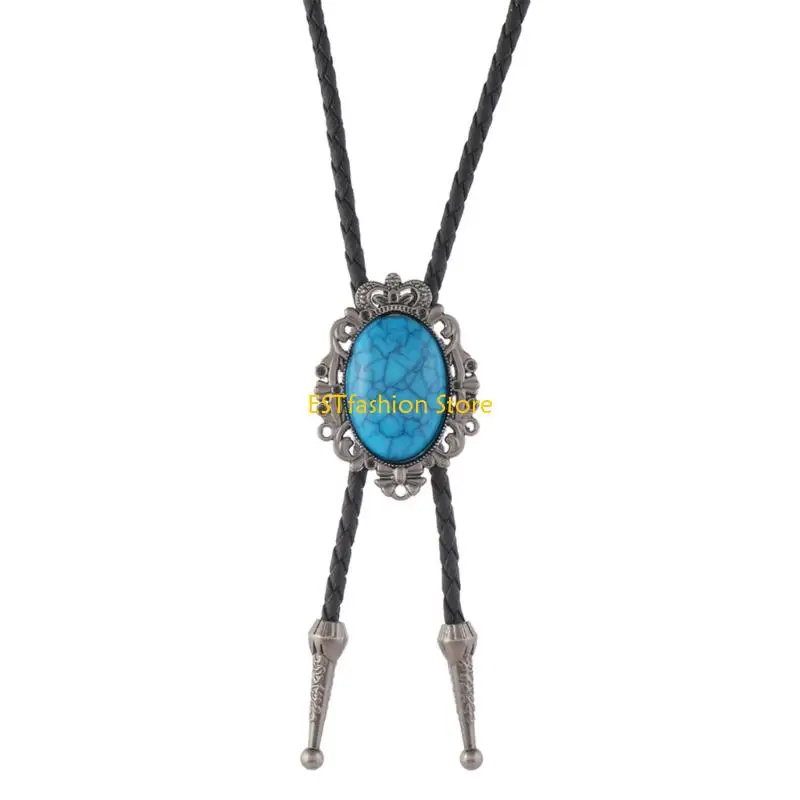 y5gc-西洋調節可能なネックレスボロネクタイクラックターコイズ宝石ペンダントレザーコードネクタイジュエリーアクセサリー