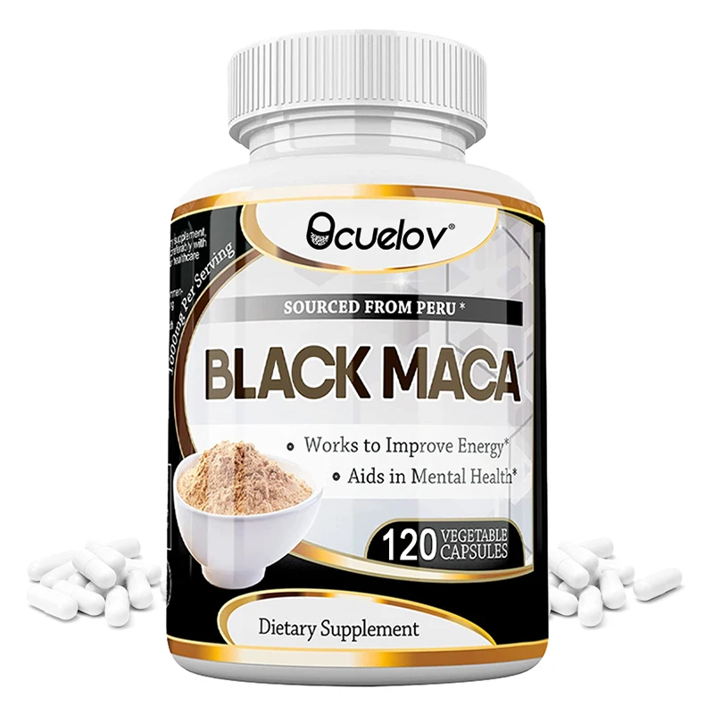 

Peruvian Black Maca Root Capsules, Unisex Gelatinized, Dietary Supplement, High Potency Energy, Mood & Performance Support