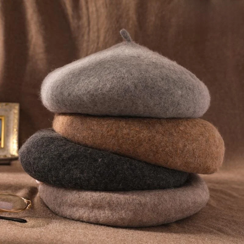 Warm Woolen Beret Hat for Women Winter Versatile Artist Style Japanese Artistic All-Match Beanie Cap Female Adult Size