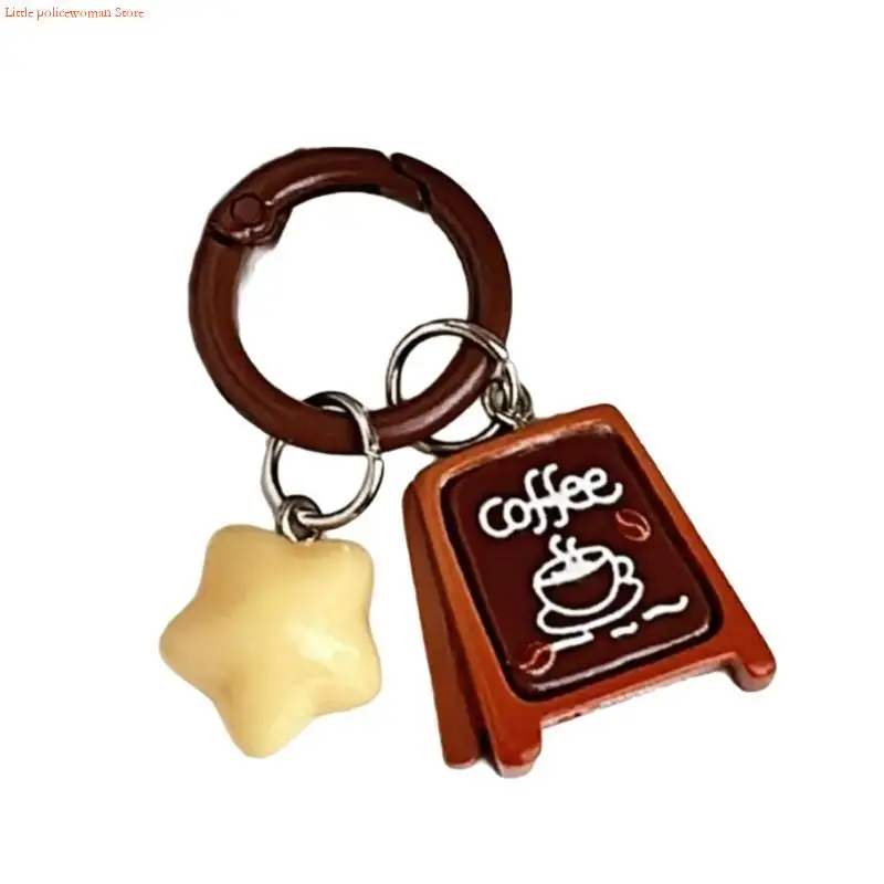 F92D Trendy Star Shaped Coffee Holder Dining Tableware Charm Keychain for Adults