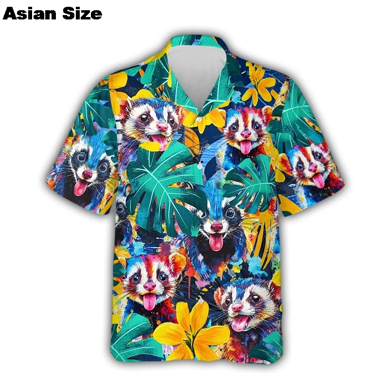 

2025 Hawaiian Ferret 3D Printed Shirts For Men Clothes Funny Custom Aloha Beach Shirt Domestic Pet Graphic Short Sleeve Tops