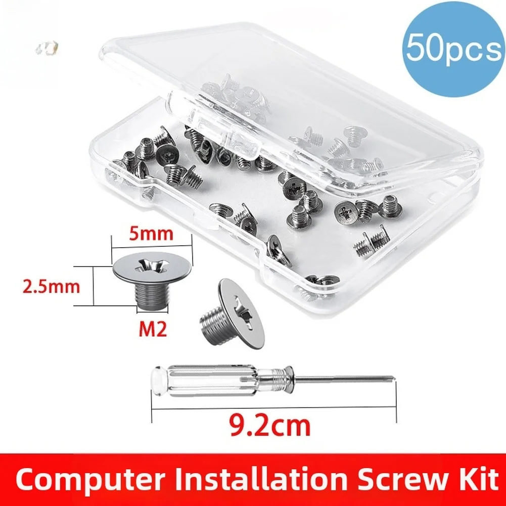 50pcs M2 Flat Head Cross-Screws Nickel Plated Screws For Small Hardware Projects With Transparent Magnetic Tip Screwdriver Kits