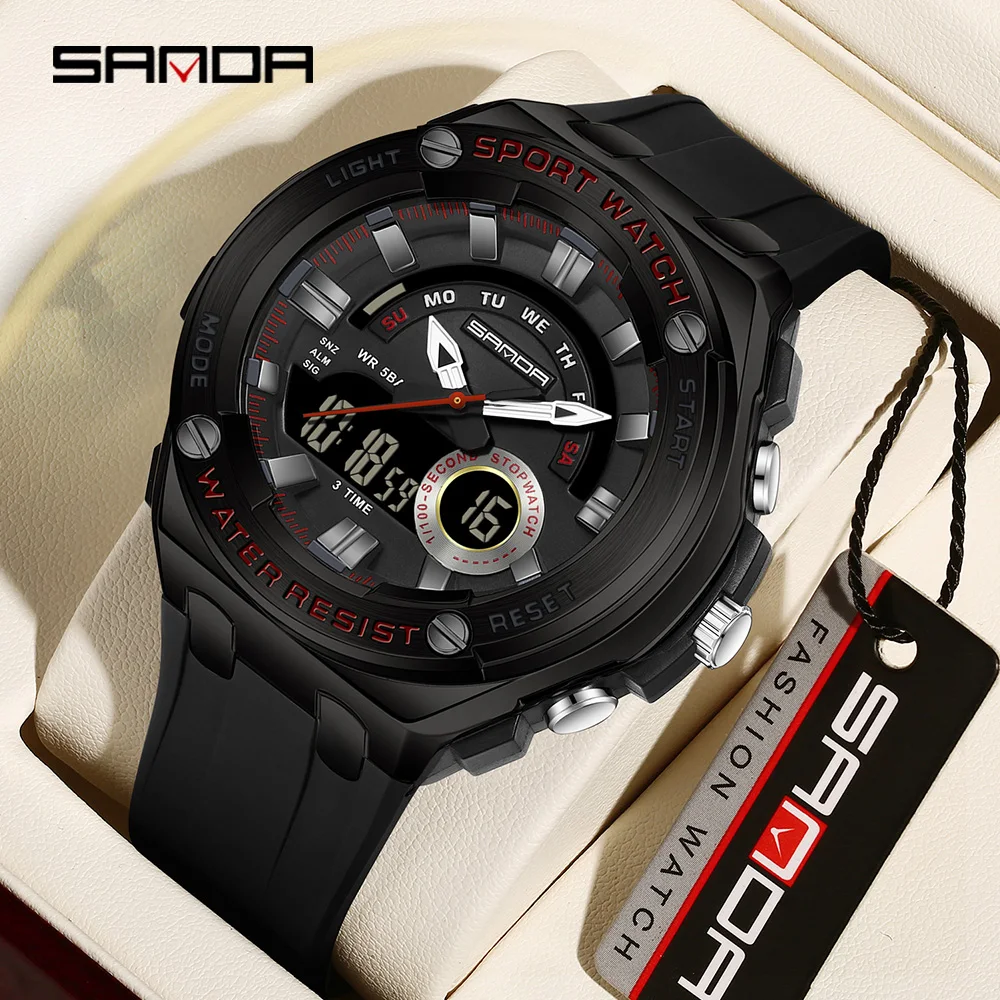 SANDA Top Brand 3190 Men's Electronic Watch Sports Multifunctional Waterproof Night Light Alarm Clock Men's Electronic Watch