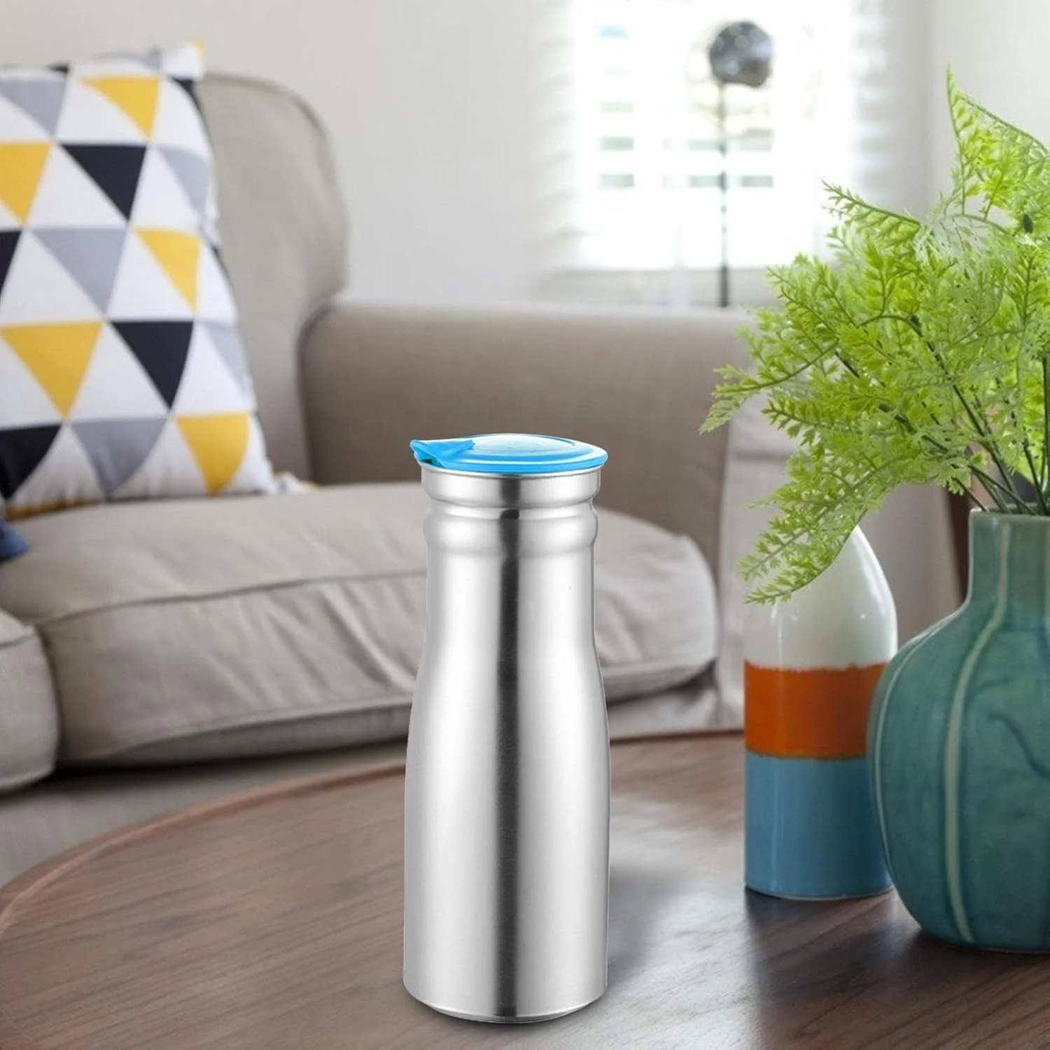 Stainless Steel Household Cool Kettle with Lid for Restaurant, Blue,1000ml