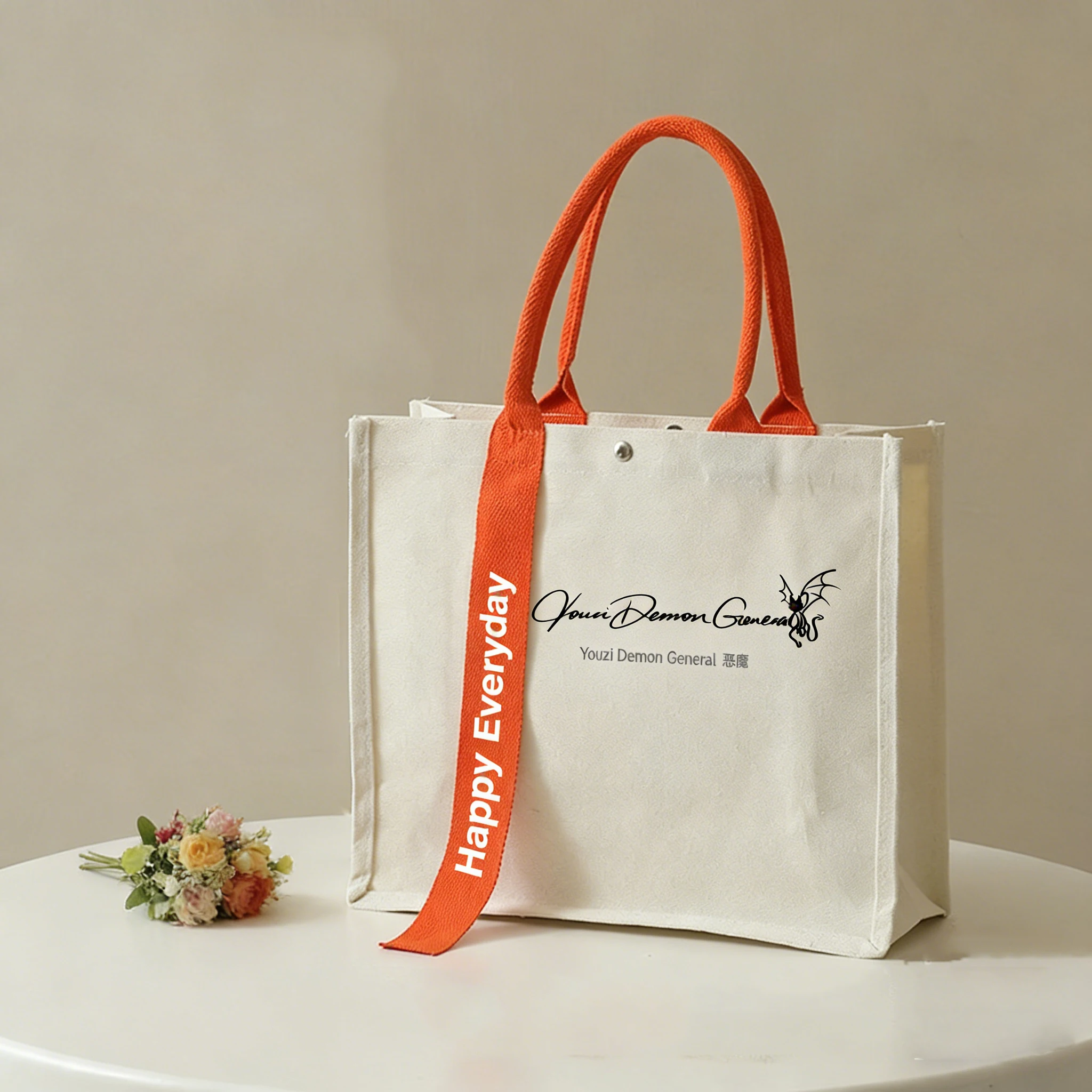 Personalized Canvas Tote Bag Custom Design Logo And Text Printing Large Capacity Structured Bag For Daily Outdoor Commute