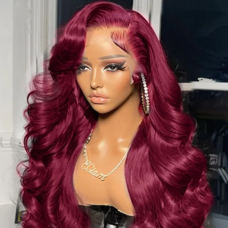 99J بورجوندي الدانتيل شعر مستعار أمامي 13x4 الدانتيل الشفاف الباروكة الأمامية الأحمر اللون الجسم موجة خصلات الشعر المستعار الإنسان للنساء 4x4 إغلاق شعر مستعار #1