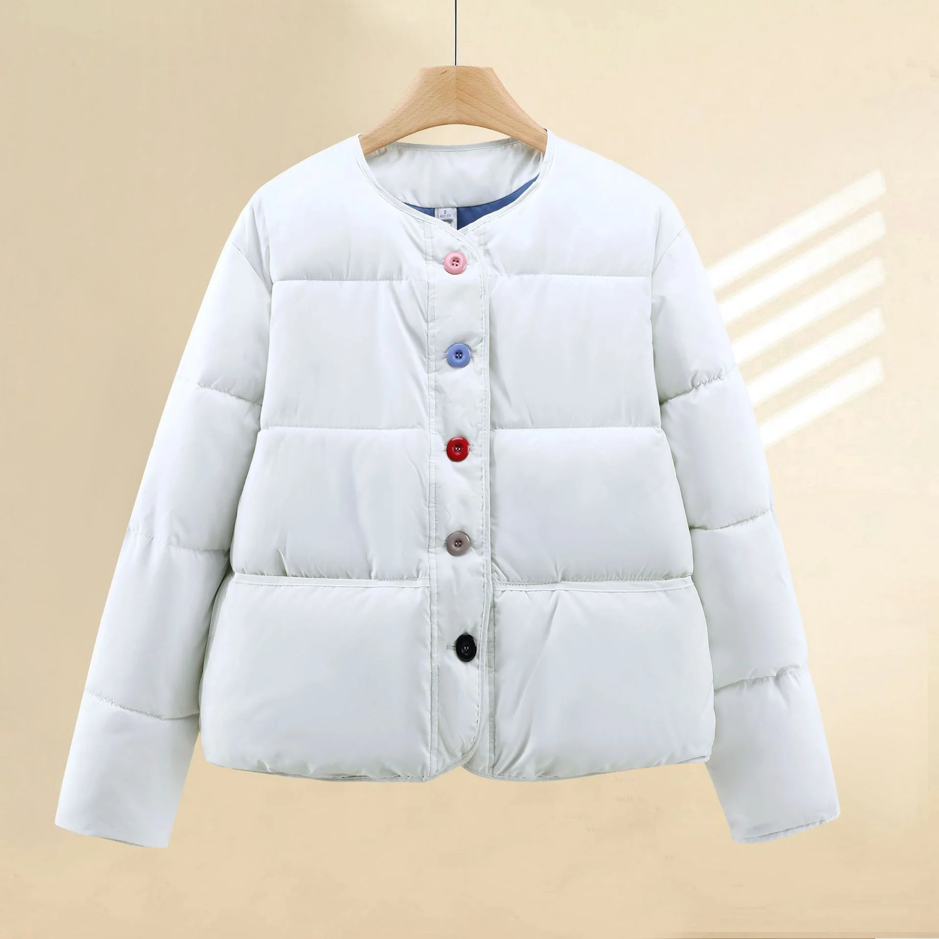 Korean Version Color Button Retro O-neck Cotton Jacket Women Winter 2025 New Thick Windproof Casual Coat Solid Long Sleeved Top