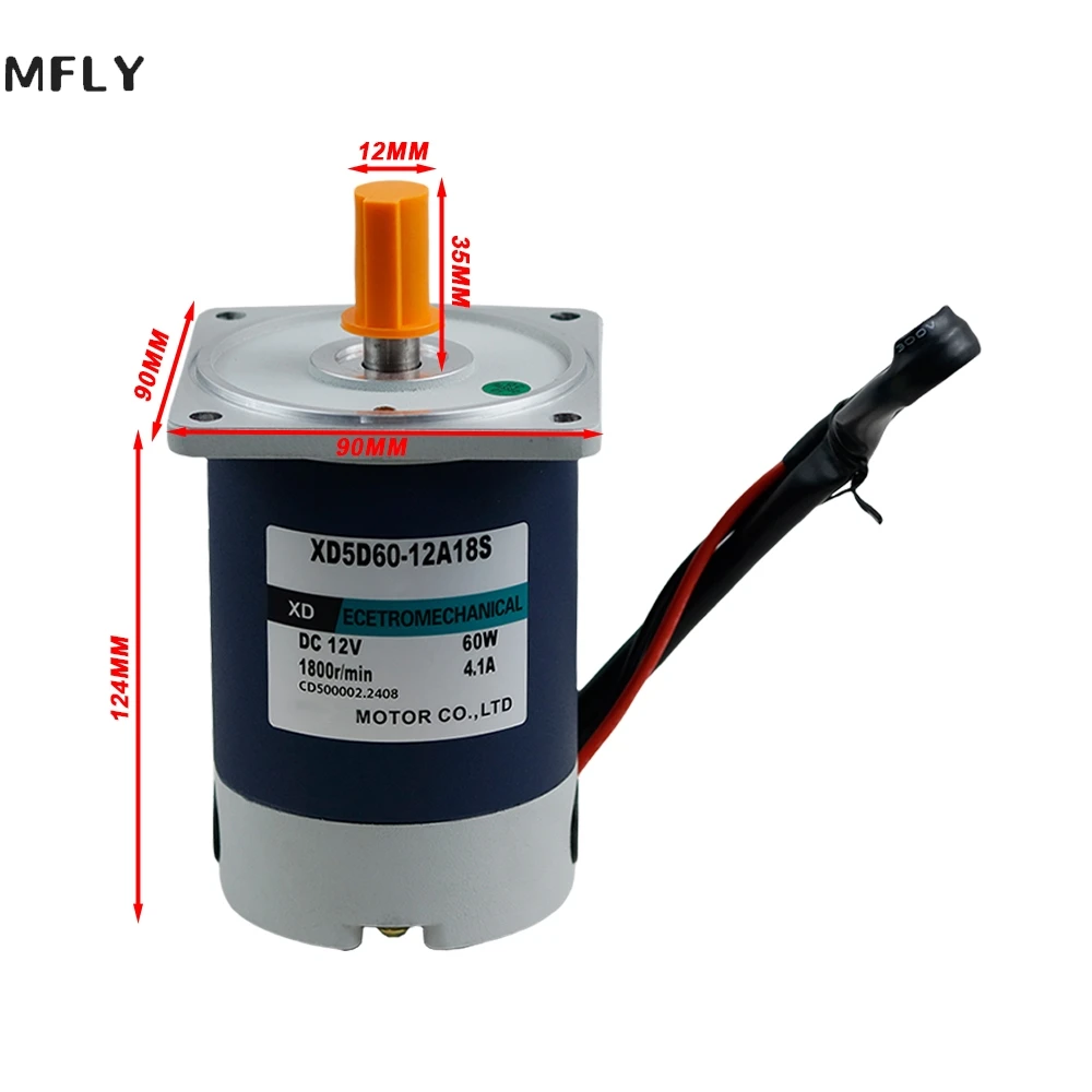 DC 12V 24V Permanent Magnet Motor High Speed 1800rpm 3000rpm 60W DC Speed Regulation Reversible High Torque Electric Motor