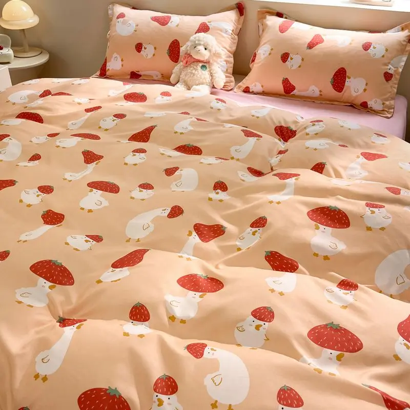 Cute Goose Duvet Cover Set para meninos e meninas, folha plana macia, fronhas, rainha, tamanho completo, gêmeo, casa, Docor, conjunto de cama, sem enchimento