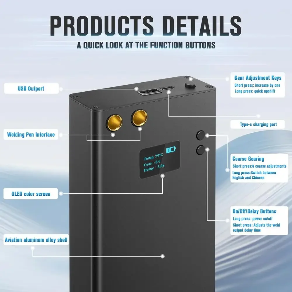 Mini Type-C Portable Battery Spot Welder 7500mAh Kit 80 Power Levels LCD Screen Display