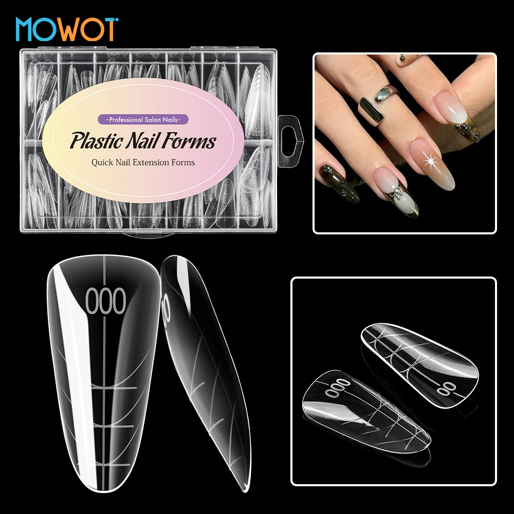 

MOWOT 140pcs Oval Nail Dual Forms Clear Acrylic Extension Nail Forms Reusable Builder Poly Nail Gel Molds for Manicure Salon DIY