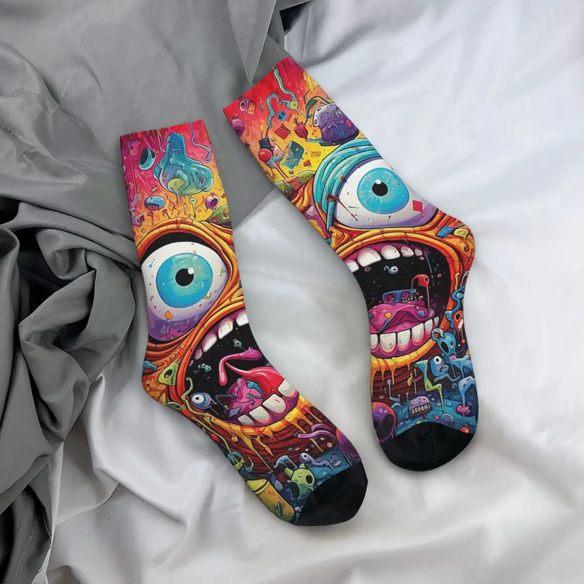 

All Seasons Crew Stockings Funny Abstract Surprised Fish Cartoon Socks Casual Long Socks Accessories for Men Women Gifts