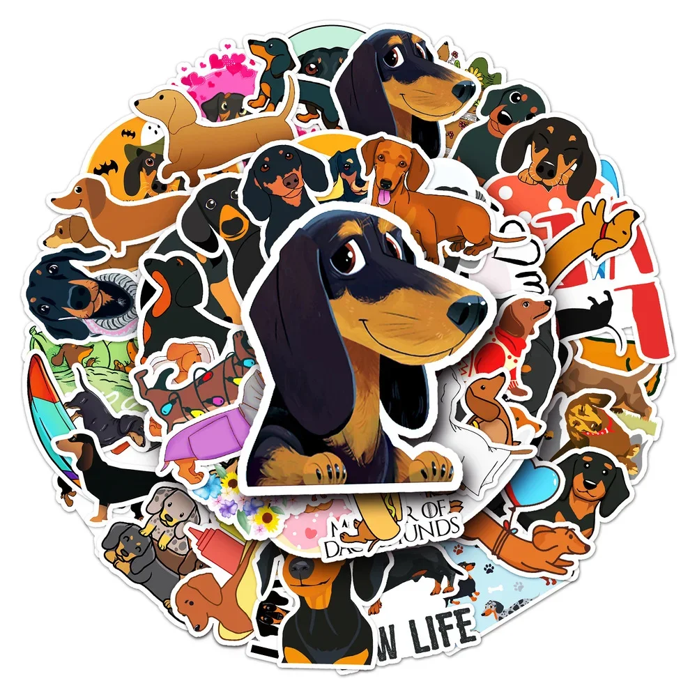 10/50Pcs New Dachshund Doodle Cartoon Anime Sticker For Laptop Skateboard Luggage Motorcycle Fridge Waterproof Decal Toy